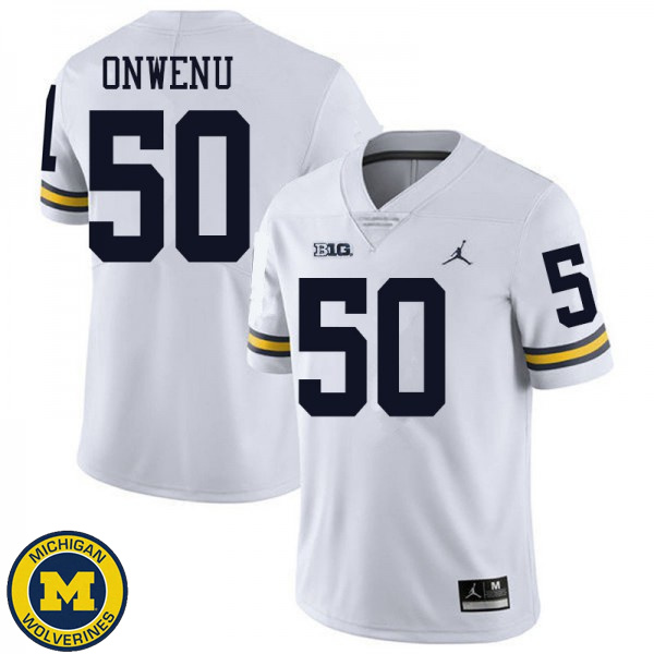 Men Michigan Wolverines #50 Michael Onwenu White Jordan Brand Alumni Jersey